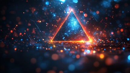 Abstract Cosmic Triangle with Vibrant Colors and Glowing Lights