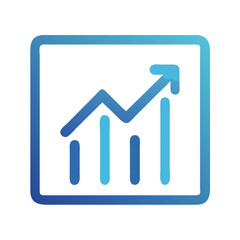 Blue line graph with arrow indicates business growth success