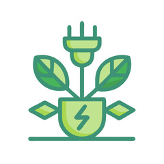 Green energy plant with plug on White Background