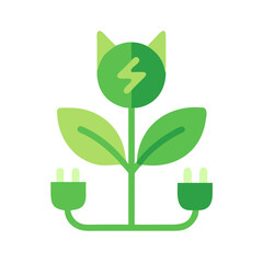 Green energy plant with electrical plugs on White Background