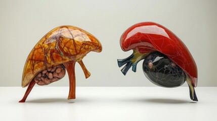 Liver, spleen, anatomical models, studio, medical illustration, healthcare