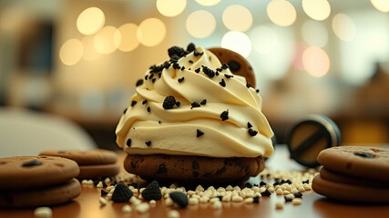 Delicious creamy cookie dessert whipped cream chocolate chips