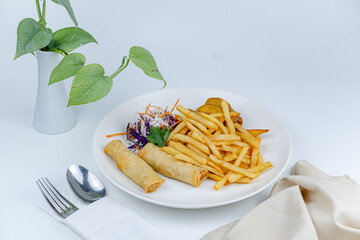 French fries and chicken roll snacks from Indonesia