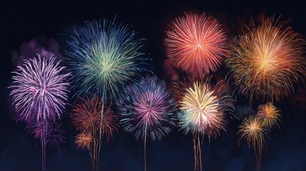 Vibrant Fireworks Display in the Night Sky
