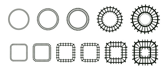 Top view train railroad track. Railway line road map path illustration. Flat vector illustration isolated on white background. © Viktoria