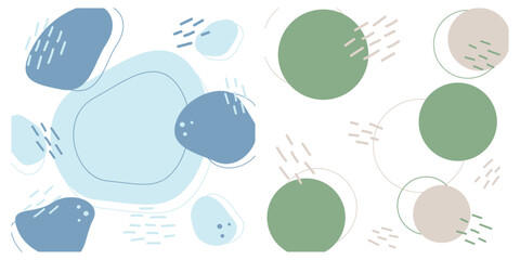 Circular and Abstract Hand drawn Spots and Freehand Colorful stroke Blue Green and beige Copy space