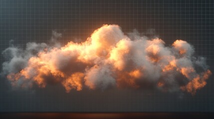 Glowing sunset cloud digital render, grid background, VFX compositing
