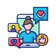 Mobile device with social media feedback icons illustration art