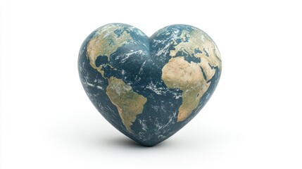 Heart-shaped Earth, 3D render, white background, environmental campaign (1)