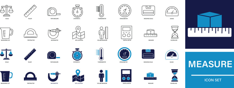 Measure Icon Set Ruler, Scale, Length, and Precision Tools.