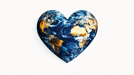 Heart-shaped Earth globe, white background, environmental love concept, poster design