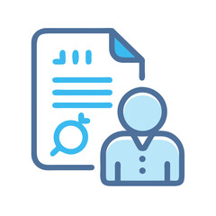 Blue icon illustrating a document with a person silhouette