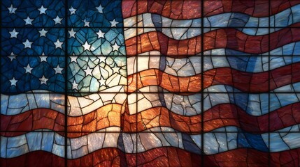 Stunning Stained Glass American Flag Window