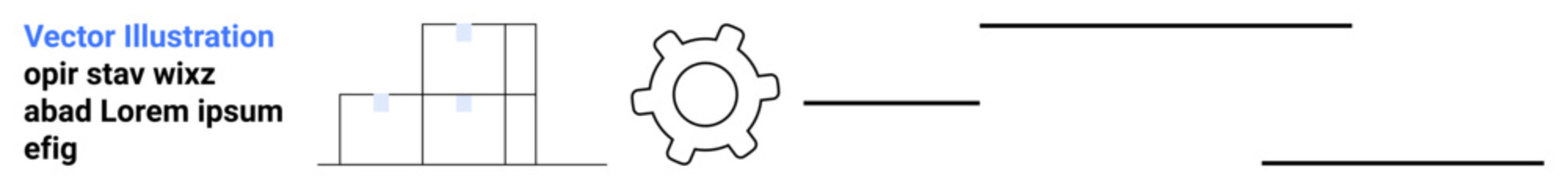Gear icon with blocks representing structure, balance, and text placeholders for messaging. Ideal for workflow, collaboration, engineering, productivity, automation, communication simple landing