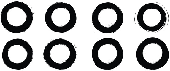 Grunge black Ink Circle Stamp Set, Textured Brush Round Designs.