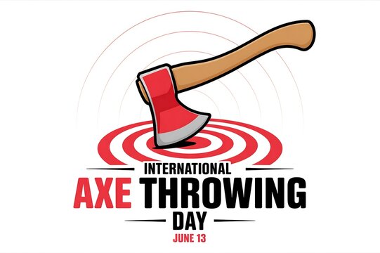 International axe throwing day vector graphic with axe and target on a white background