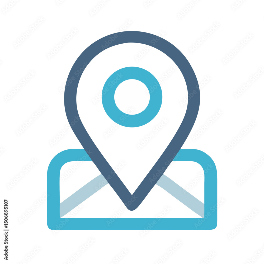 Poster modern location pointer icon representing navigation on white background