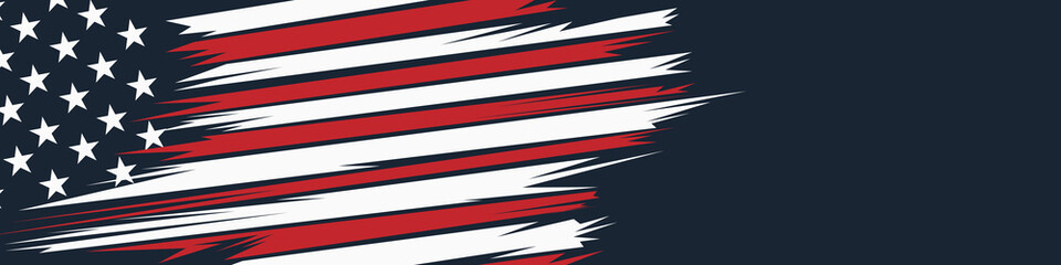 Abstract American Flag Design, Red, White, Blue Stripes, Stars, Grunge Texture, Patriotic Background © JustPrint