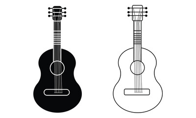 Obraz premium Guitar icon vector isolated on white background. Silhouette of guitar symbol and logo design. Musical instrument vector icon design. Vector illustration.