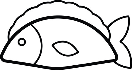Mini Fish Taco Crispy Seafood Street Food Line Art Vector Illustration