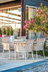 Outdoor Café Terrace at Sunset in Bar, Montenegro