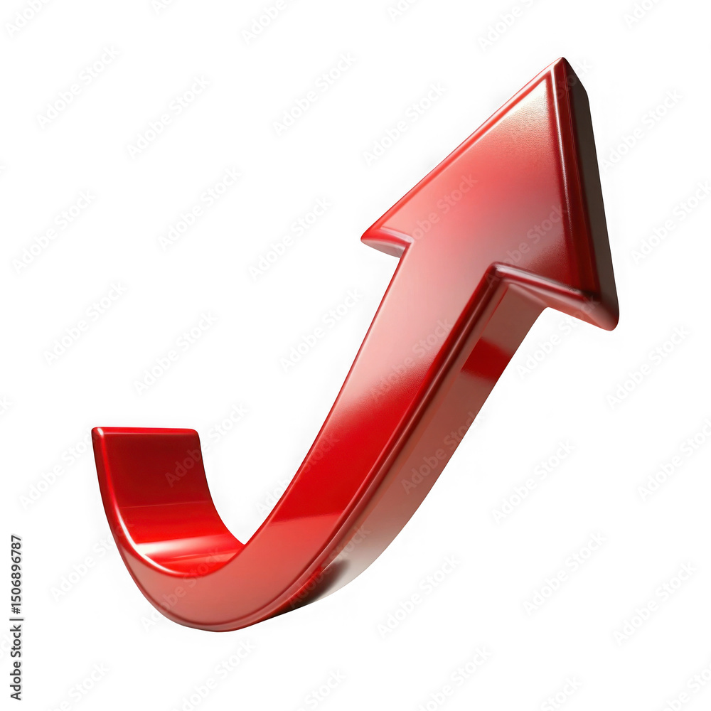 Fototapete 3d rendered red arrow pointing upward representing growth progress development and success isolated transparent background