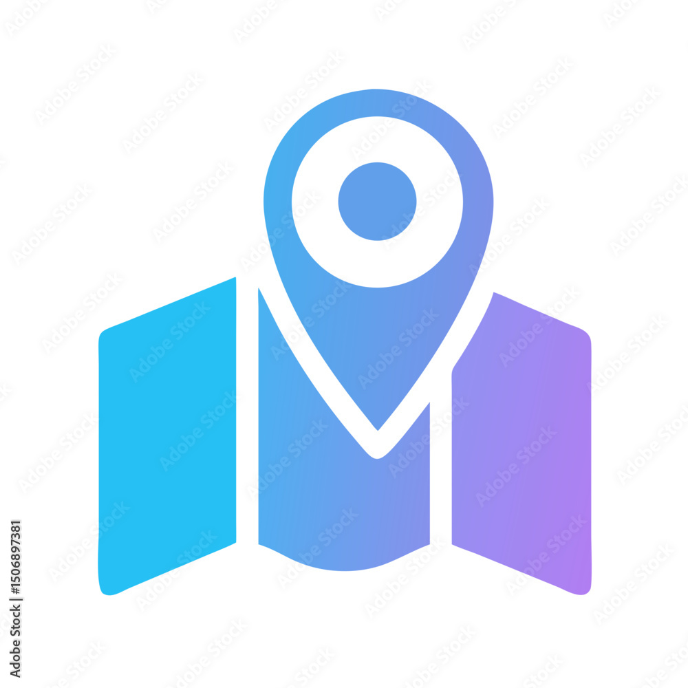 Poster flat design icon of map with gradient color scheme