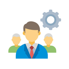 Teamwork and Collaboration: Flat Design of People with Gear