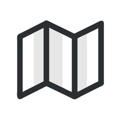 Folded map icon in black gray and white colors