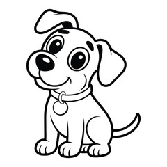 Fototapeta premium Cartoon dog with big eyes Coloring Page, Silhouette, Vector, Illustration, Outline, Logo, White Background.