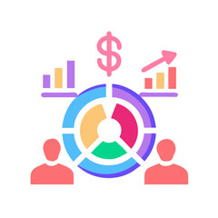 Analyzing business statistics with teamwork and financial growth illustration
