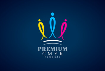 Logo Premium CMYK Printing theme. Abstract Crown silhouette. Template design vector. Black background.