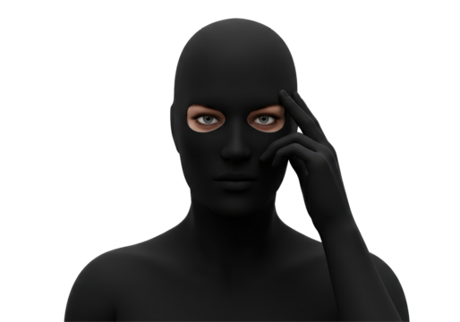 Isolated Mysterious Figure in Black Balaclava with Contemplative Pose