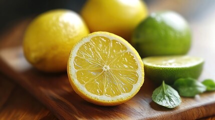 Refreshing citrus medley on a rustic wooden surface, vibrant and zestful