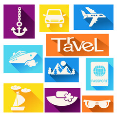 Colored flat icons travel tourism trip rest