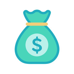 Minimalist turquoise money bag vector illustration on White Background