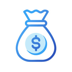 Money bag icon represents finance and wealth, flat style