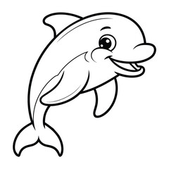 Obraz premium Cartoon smiling dolphin Coloring Page, Silhouette, Vector, Illustration, Outline, Logo, White Background.
