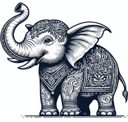 Obraz premium Vector Elephant Engraving Style