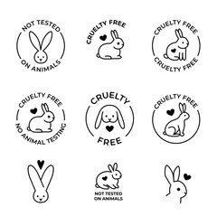 Cruelty free icons. Not tested on animals badge, rabbit signs