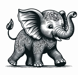 Vector Elephant Engraving Style