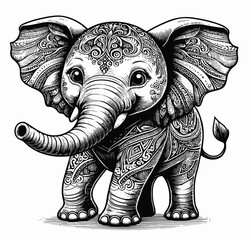Obraz premium Vector Elephant Engraving Style