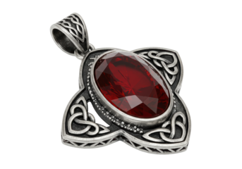 Isolated Silver Pendant with Celtic Knot and Red Gemstone