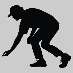a person bending to pick up something silhouette vector design art and illustration