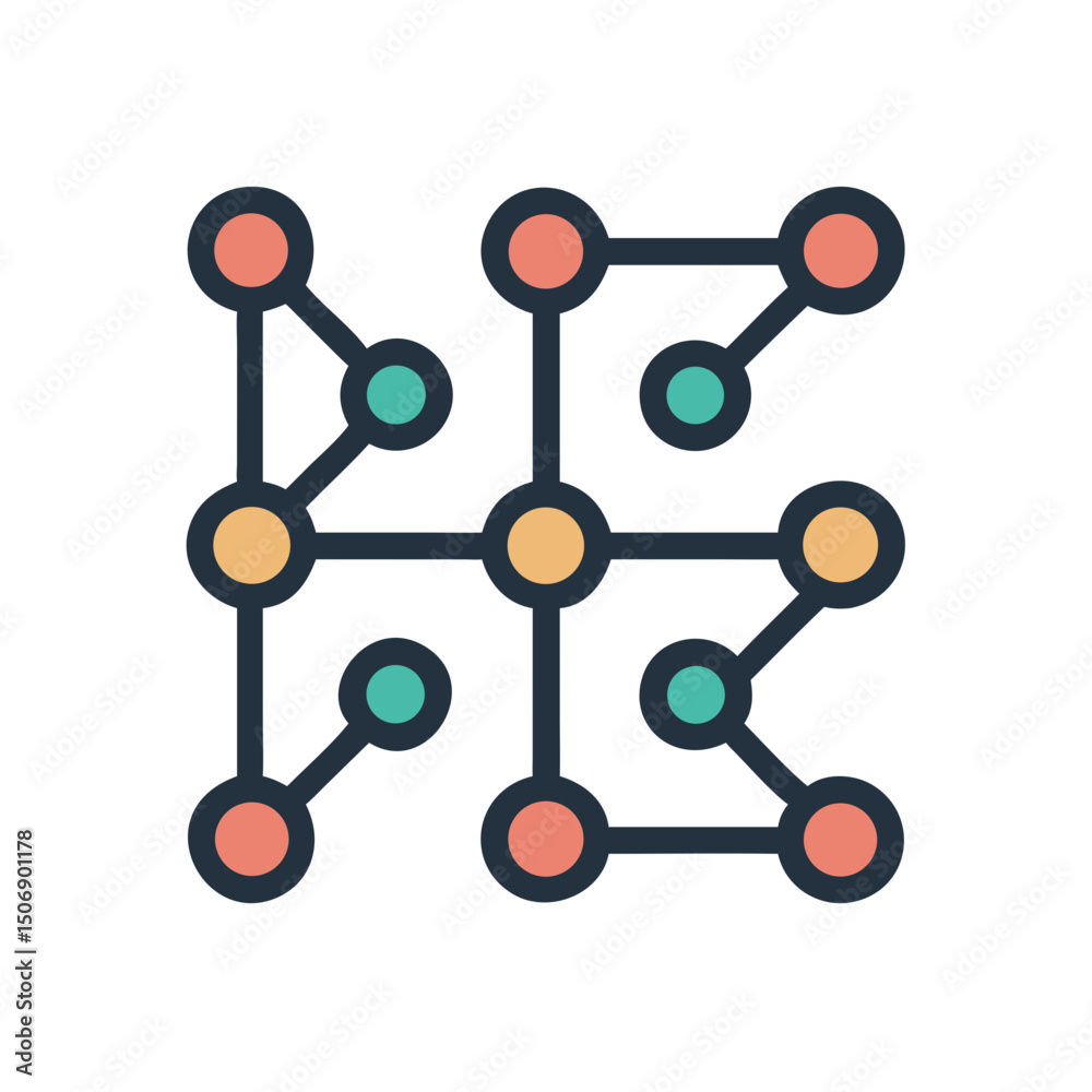 Poster interconnected nodes forming a network pattern with geometric shapes