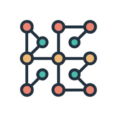 Interconnected nodes forming a network pattern with geometric shapes
