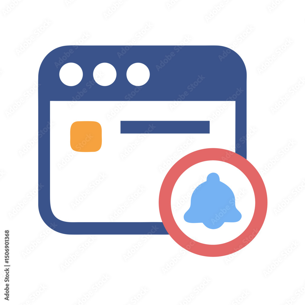 Poster web browser notification icon with bell on white background