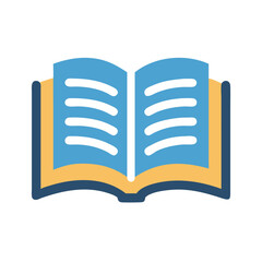 Open book graphic illustration with simulated text on pages