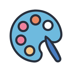 Colorful cartoon paint palette and brush for artistic creation