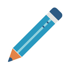 Simple blue pencil icon on White Background representing education